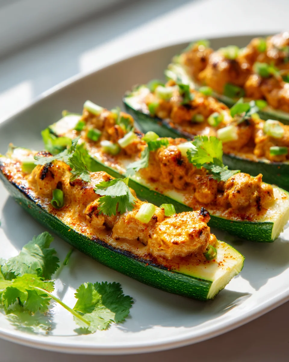 Butter Chicken Stuffed Zucchini Boats with Fresh Herbs Recipe