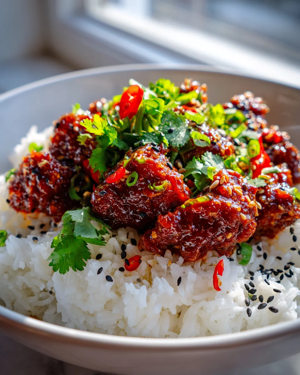 Crispy Chilli Beef Delight with Rice
