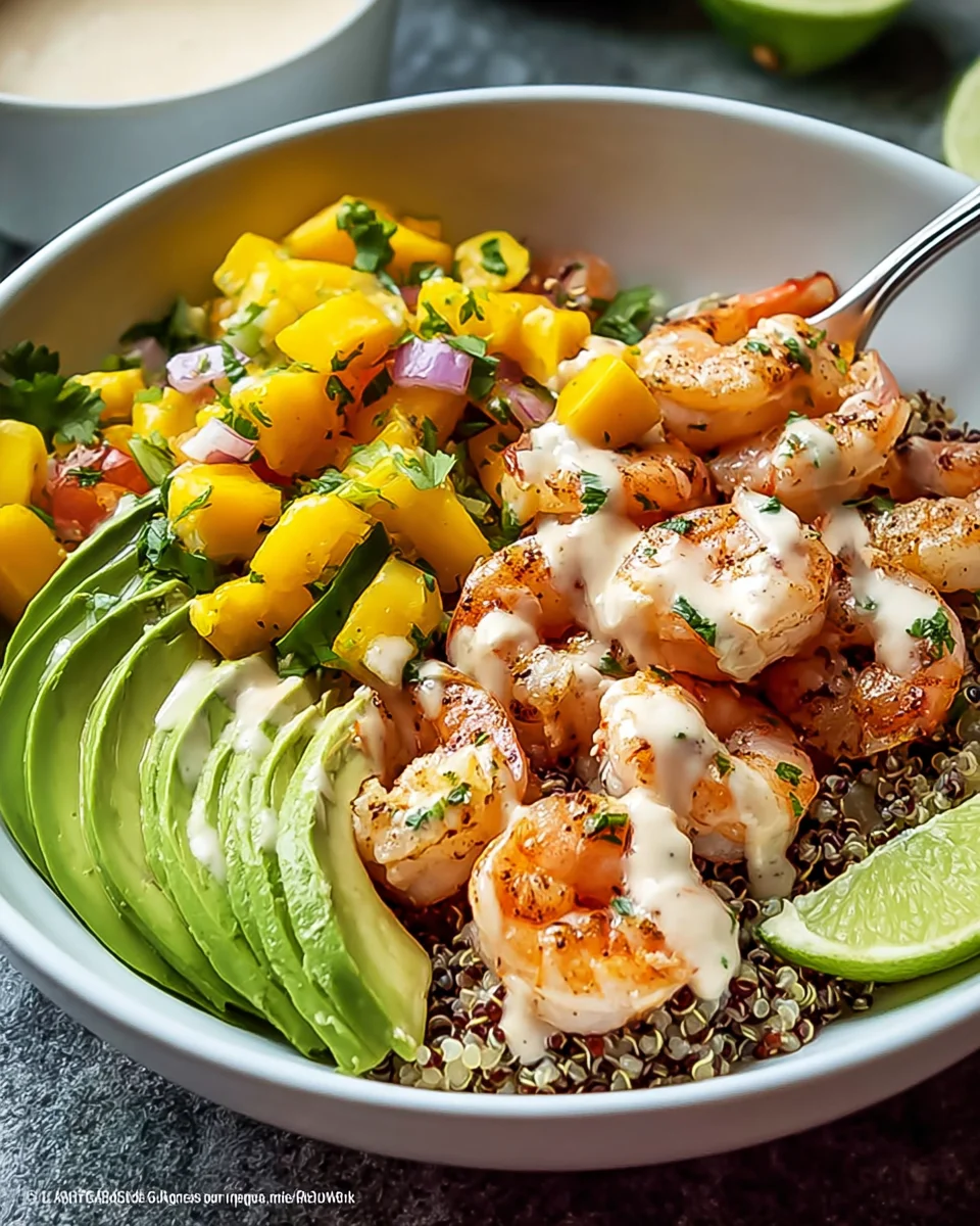 Shrimp Avocado Bowls with Mango Salsa & Lime Chili Sauce Recipe