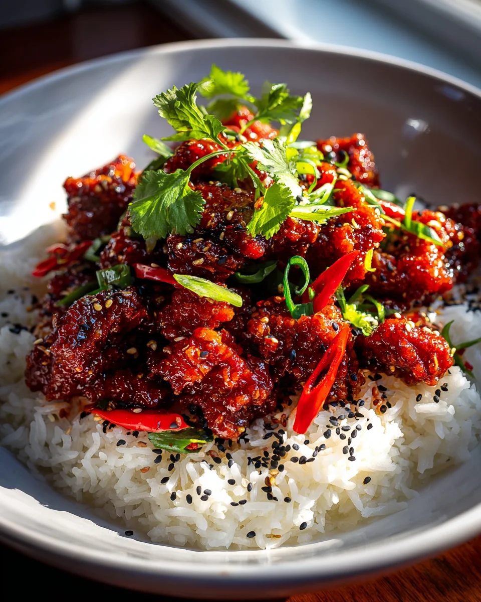Crispy Chilli Beef Delight with Rice