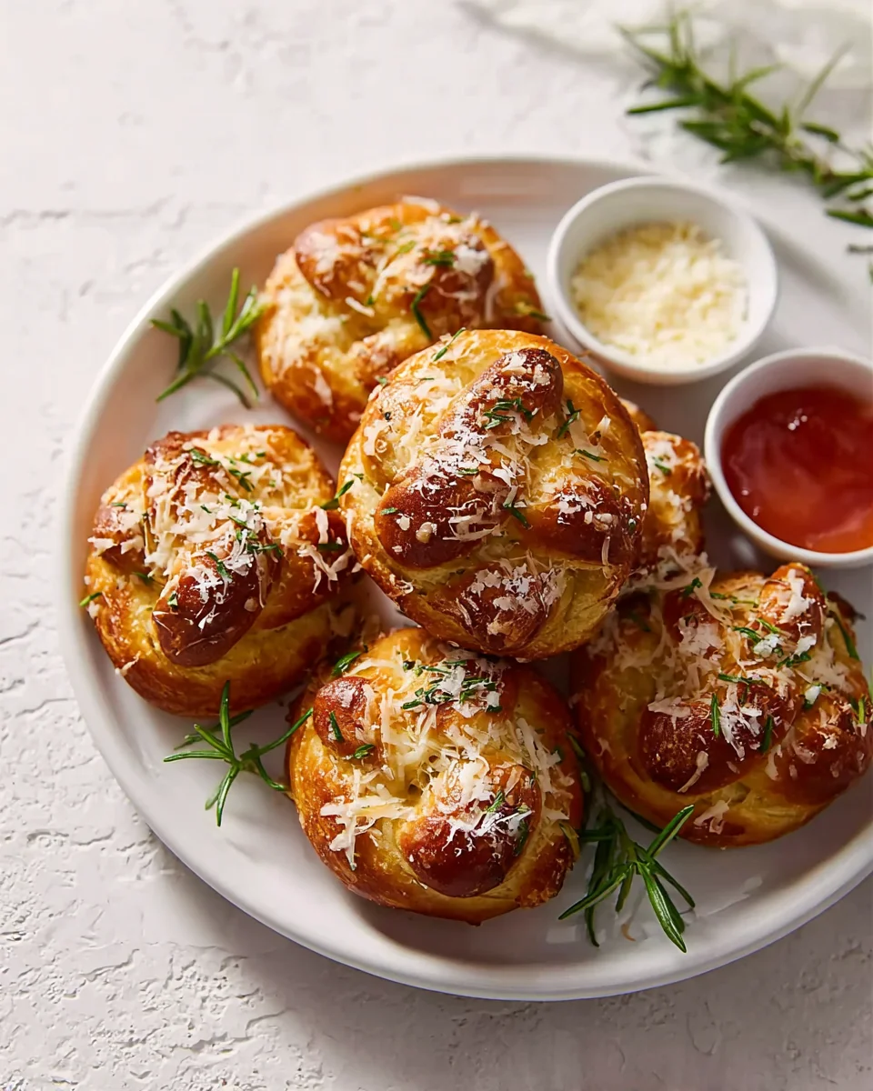 Mozzarella Stuffed Rosemary Parmesan Soft Pretzels Recipe