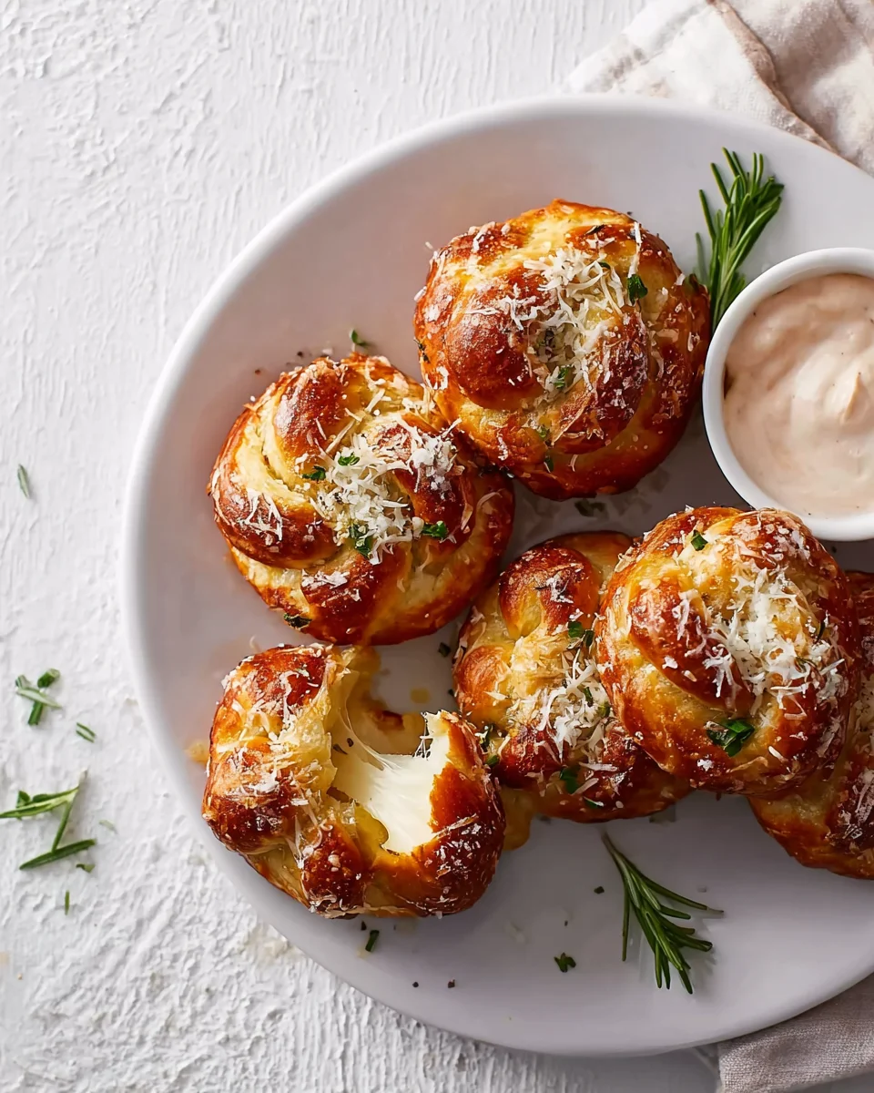Mozzarella Stuffed Rosemary Parmesan Soft Pretzels Recipe