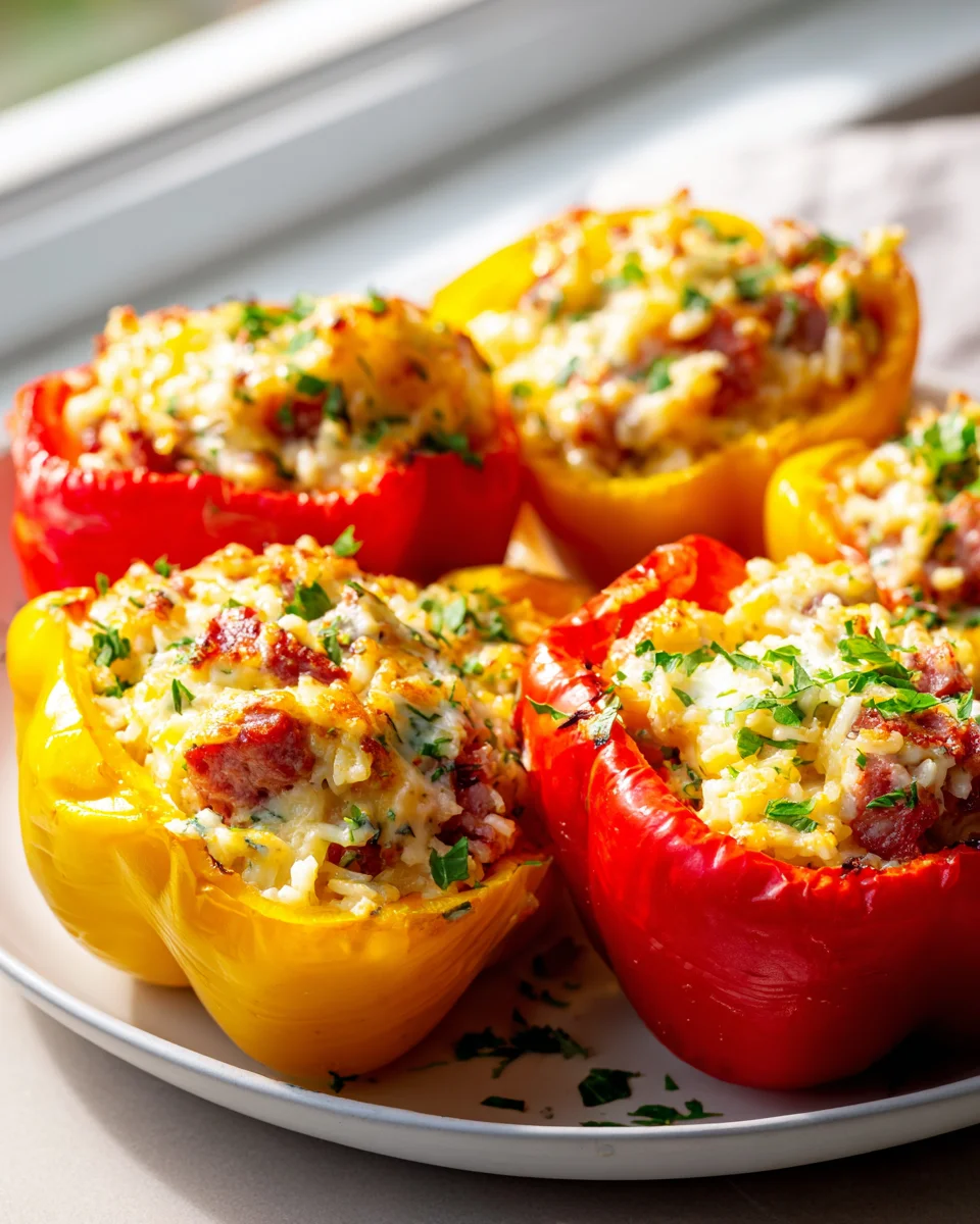 Kielbasa Stuffed Bell Peppers with Cheesy Beef Rice Filling