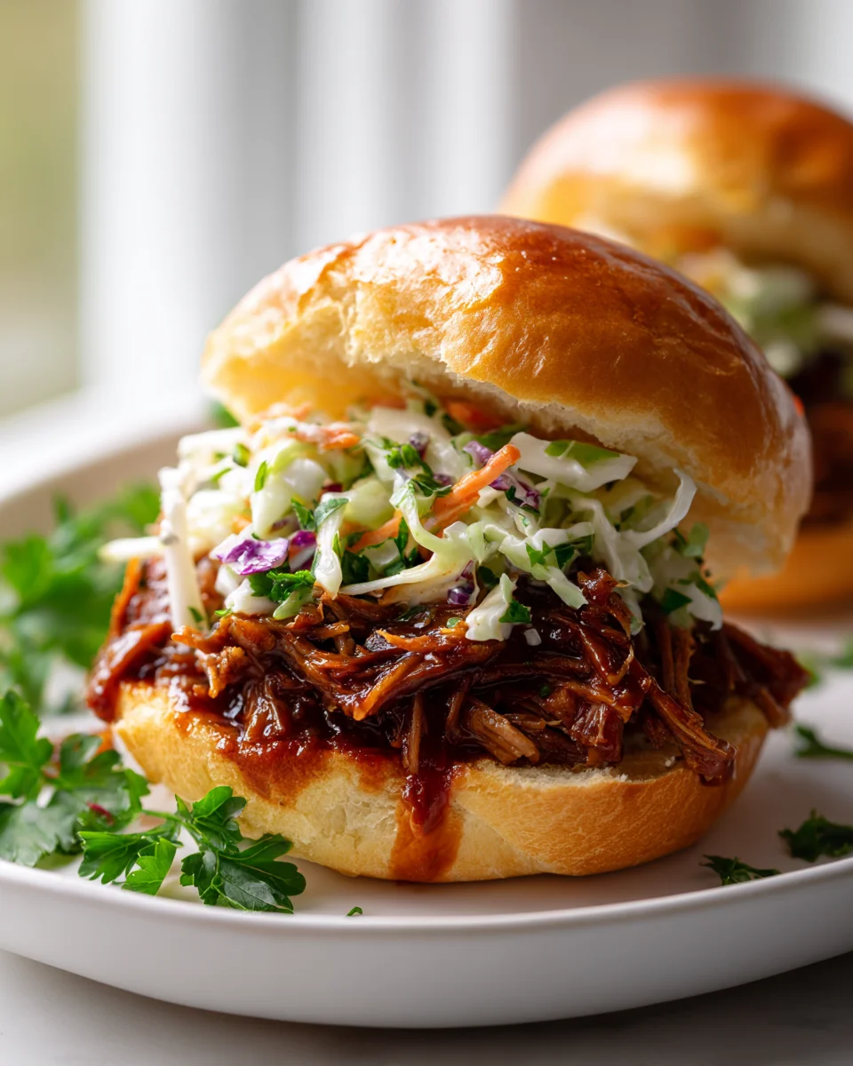Easy BBQ Pulled Beef Sliders with Coleslaw on Brioche Buns