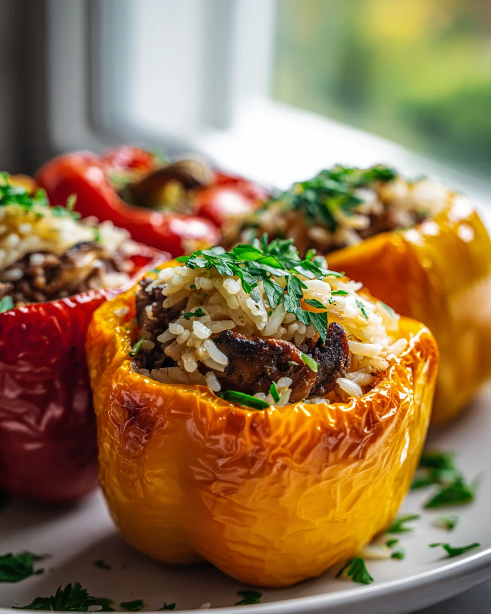 Beef Tenderloin Mushroom Stuffed Bell Peppers with Rice Recipe