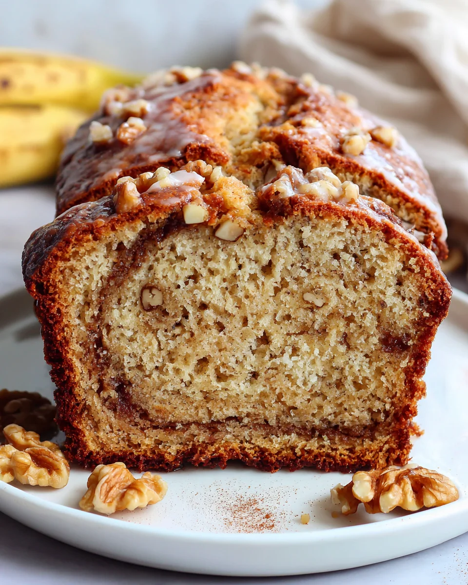 Easy Banana Nut Bread with Walnuts & Cinnamon Swirl Recipe
