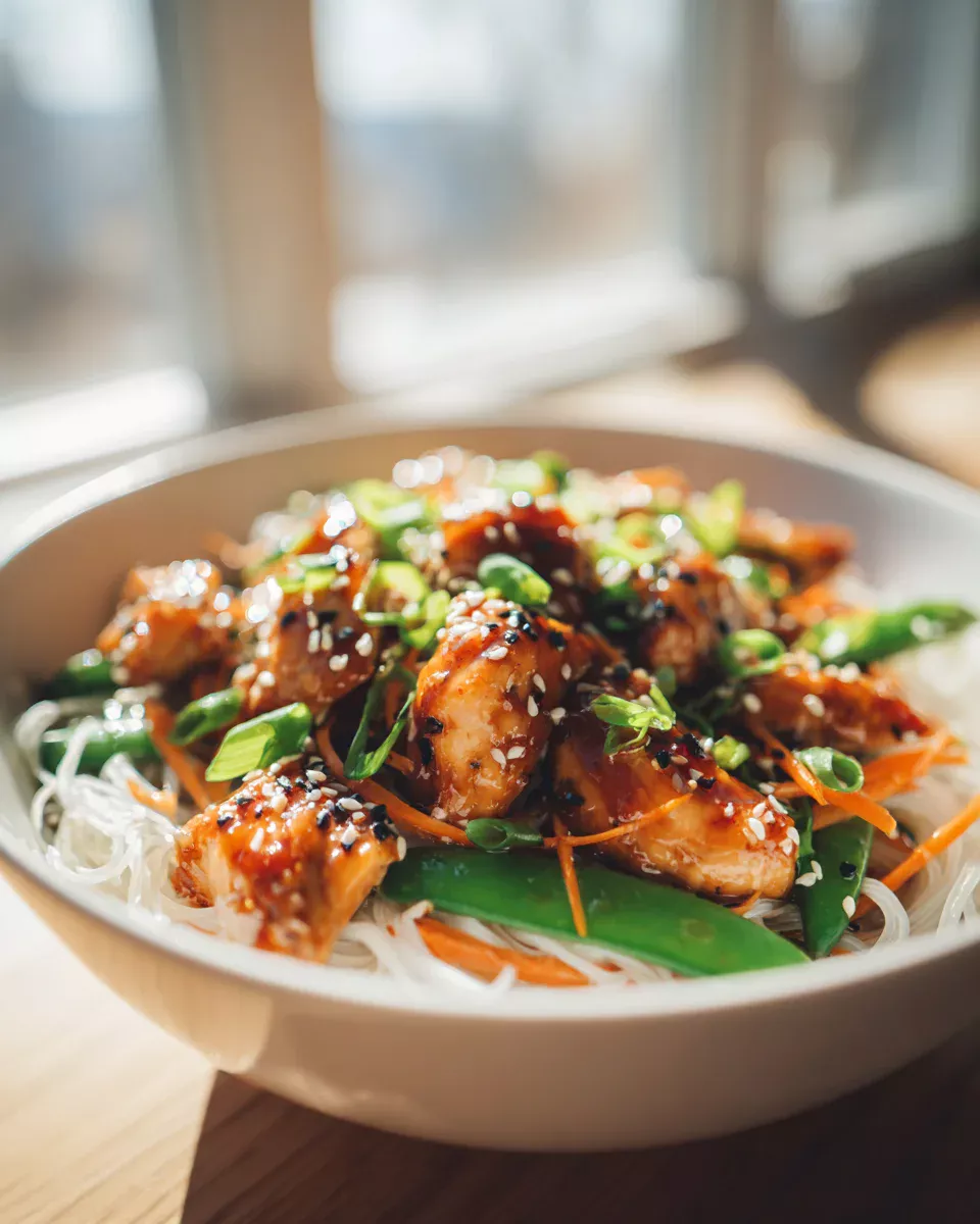 Delicious Teriyaki Chicken & Rice Noodle Bowls Recipe