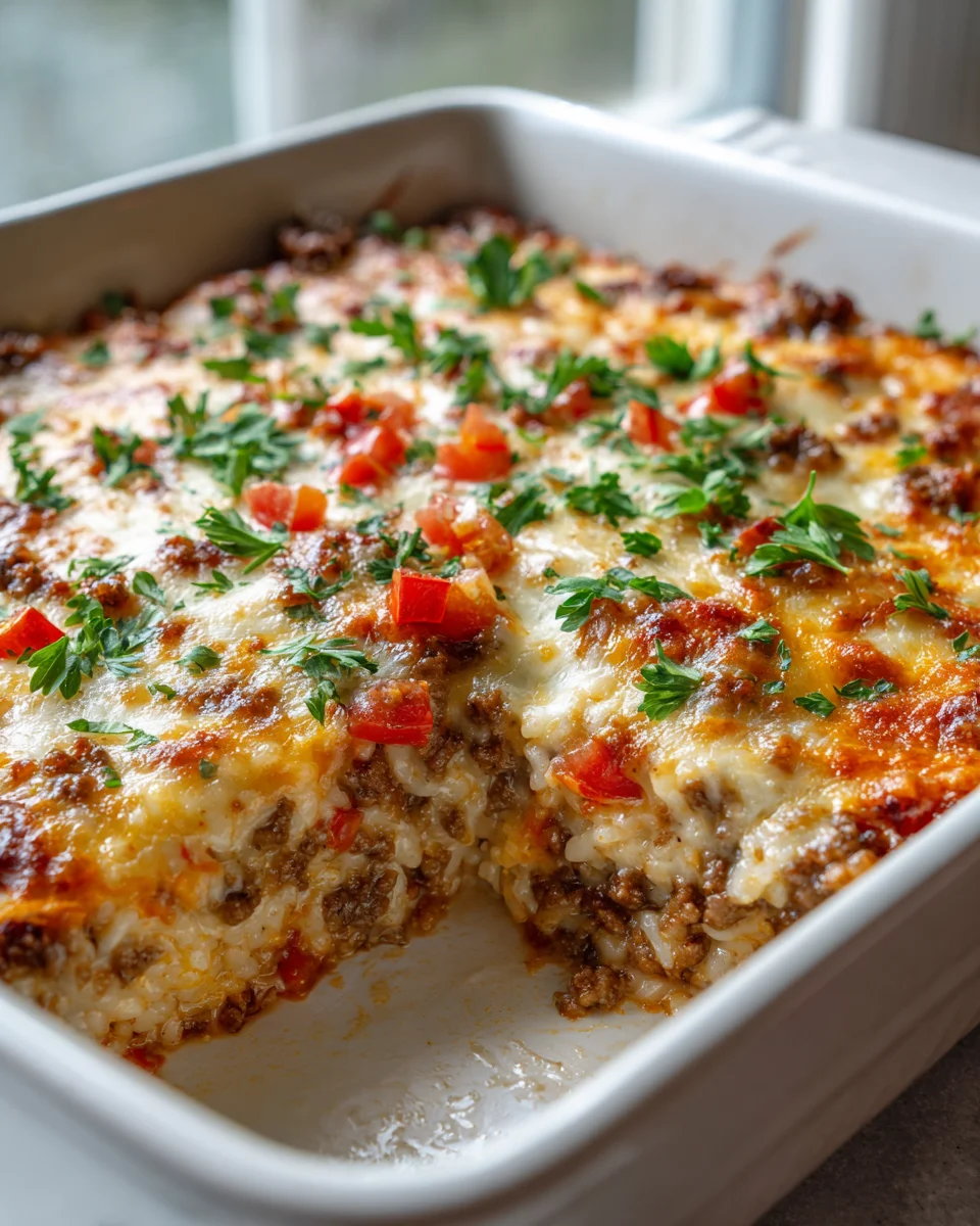 Cheesy Beef and Rice Delight Casserole