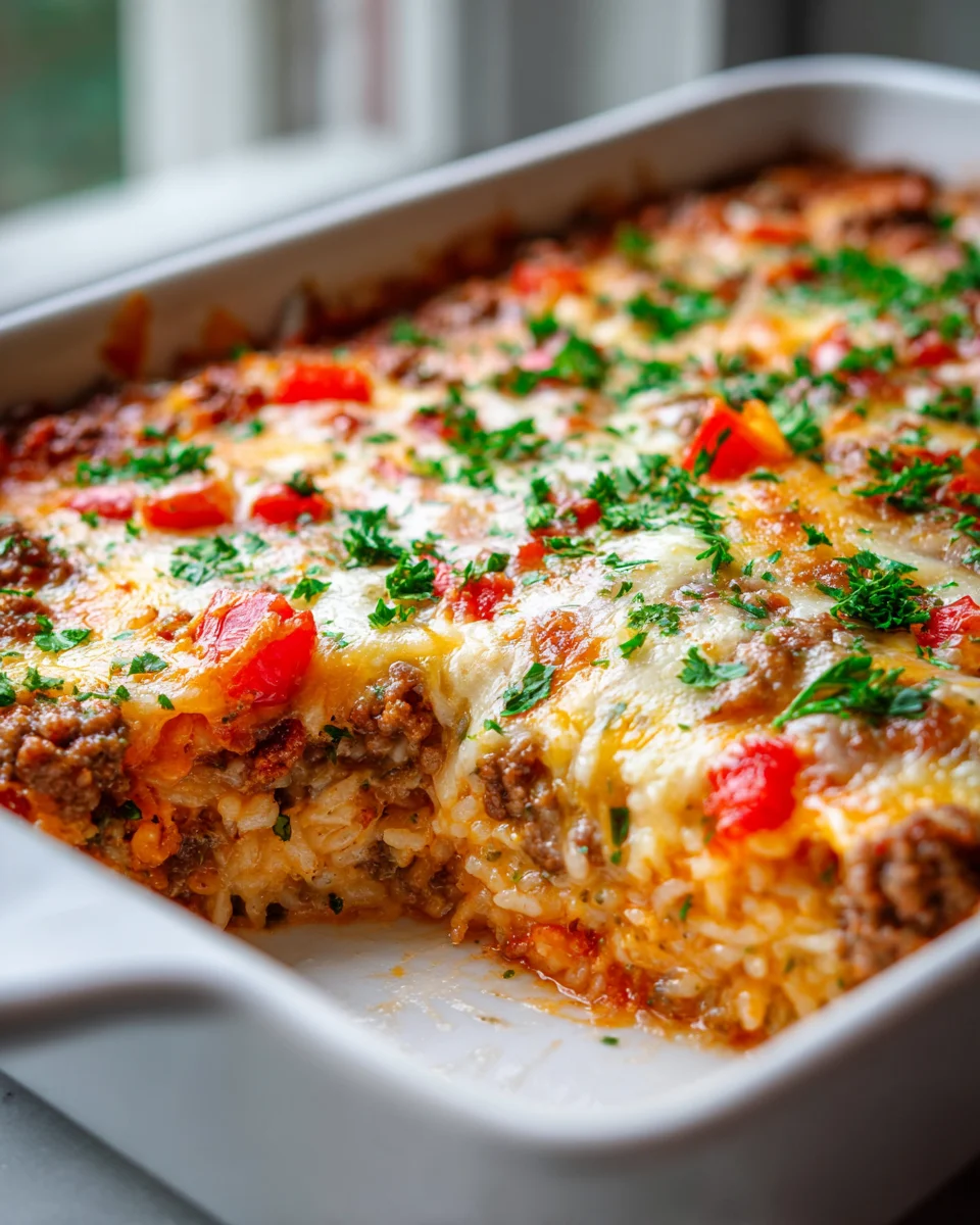 Cheesy Beef and Rice Delight Casserole